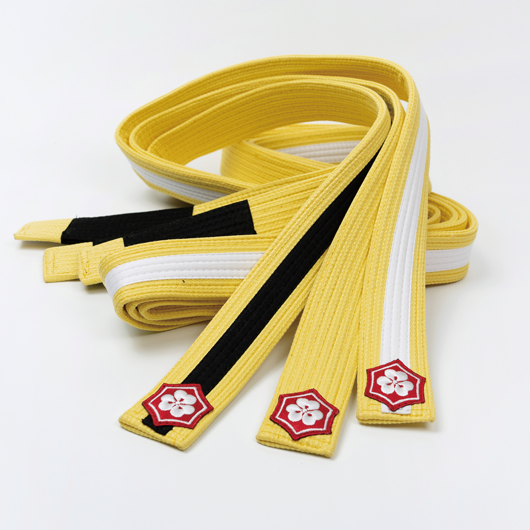Yellow KANJI TANTO youth BJJ belts with white and black rank bars