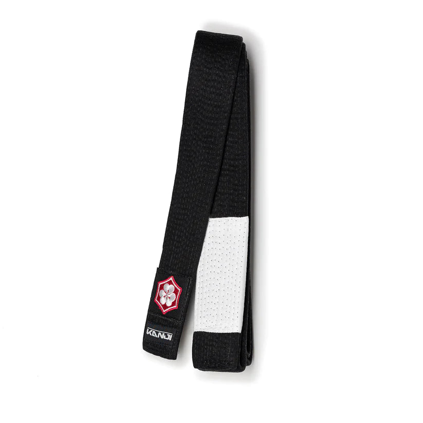 Black KANJI Original BJJ belt with a white rank bar
