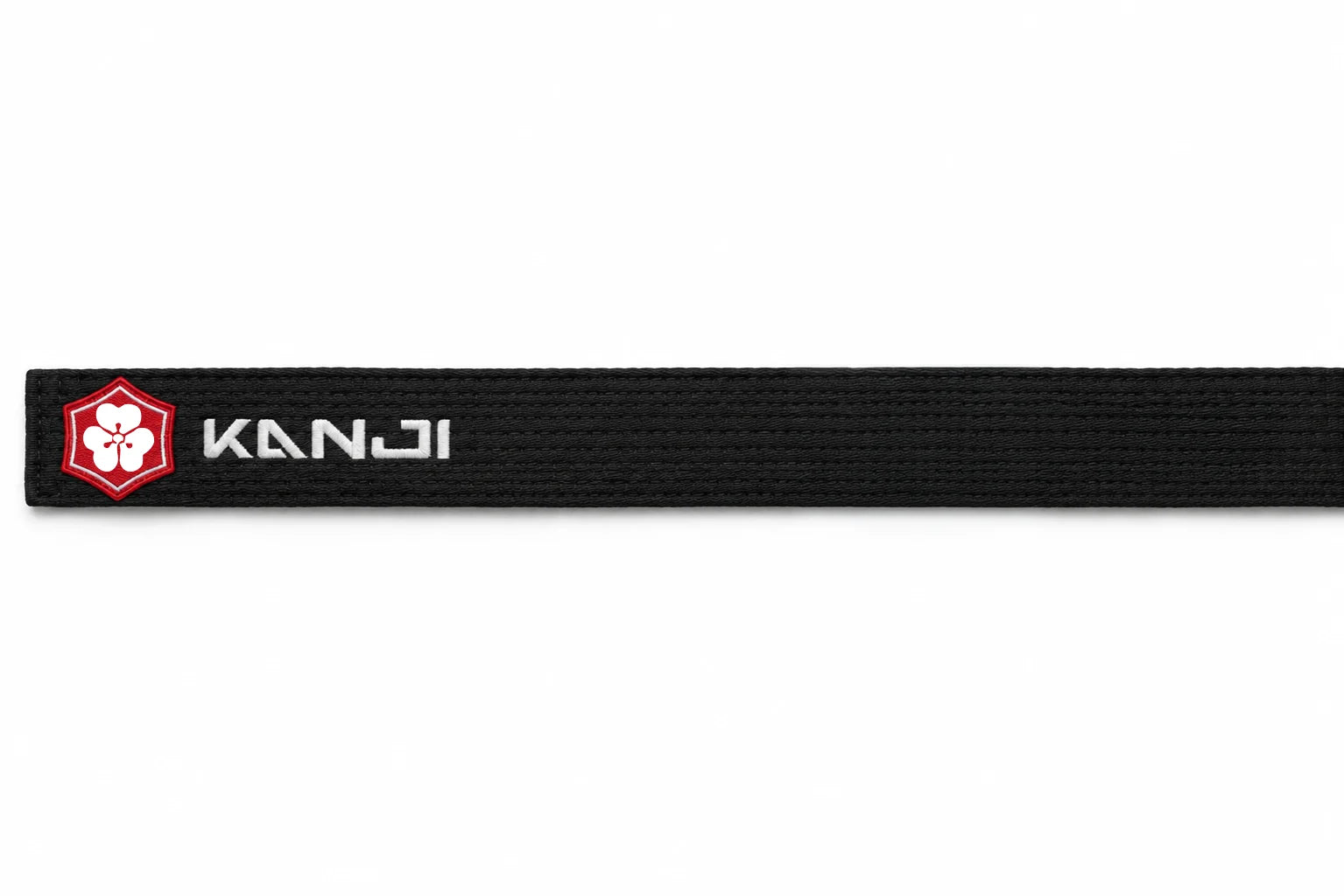 Close-up of Kanjibrand belt stitching and red flower mark